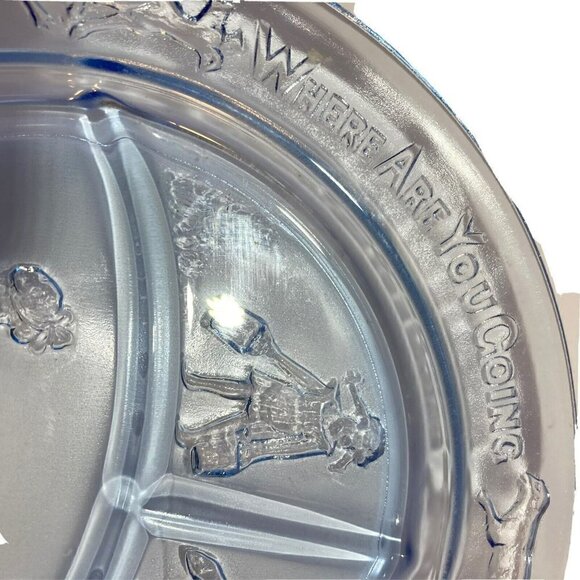 Vintage See-Saw Margery Daw Child's Divided Plate Dish Glass Blue Teal - Picture 3 of 8